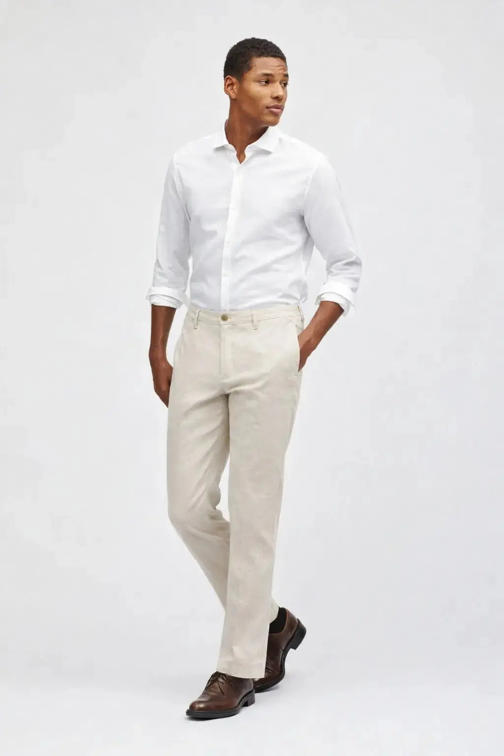 Linen Casual Pants shown in a lifestyle setting, alternate view