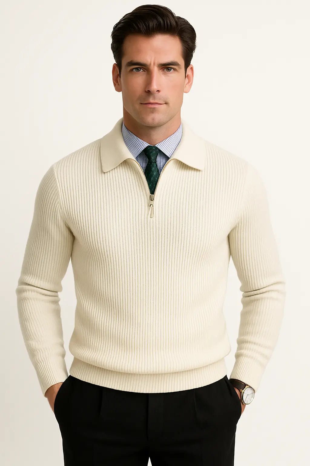 Cotton Knit Half-Zip Sweater FERNACHE