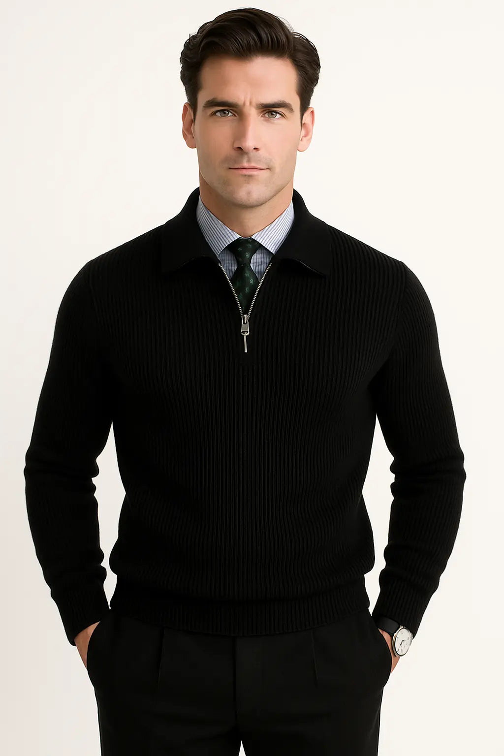 Cotton Knit Half-Zip Sweater FERNACHE