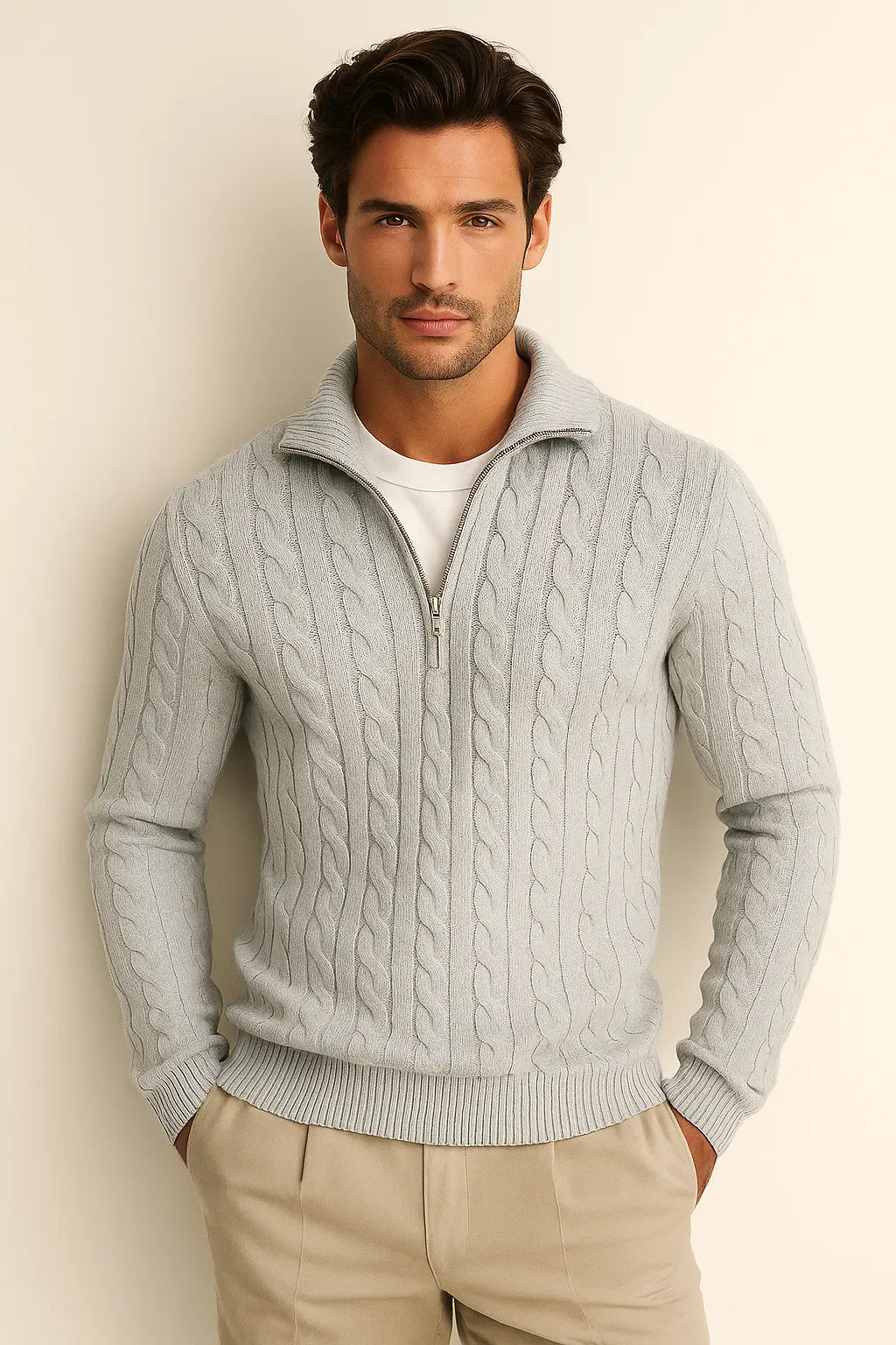 Cable Knit Half-Zip Sweater FERNACHE