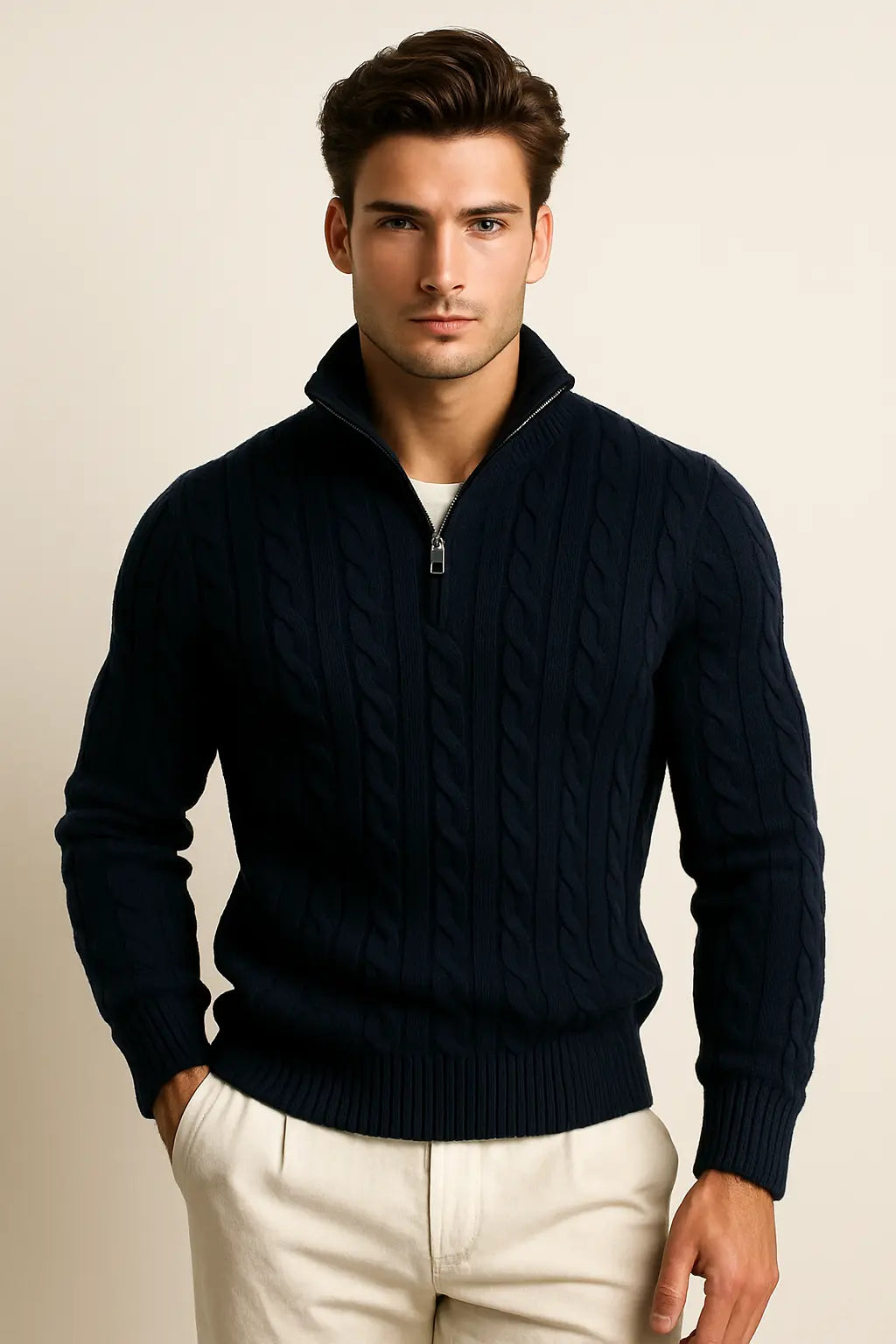 Cable Knit Half-Zip Sweater FERNACHE
