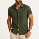 Linen Rayon Blend Button Up Shirt & Linen Drawstring Shorts Fernache