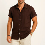 Linen Rayon Blend Button Up Shirt & Linen Drawstring Shorts Fernache