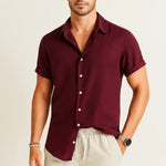 Linen Rayon Blend Button Up Shirt & Linen Drawstring Shorts Fernache