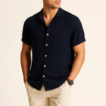 Linen Rayon Blend Button Up Shirt & Linen Drawstring Shorts Fernache