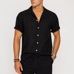 Linen Rayon Blend Button Up Shirt & Linen Drawstring Shorts Fernache