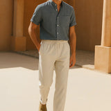 Short Sleeve Stand Collar Shirt & Straight Leg Linen Pants FERNACHE
