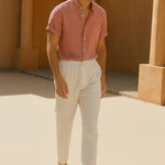 Short Sleeve Stand Collar Shirt & Straight Leg Linen Pants FERNACHE