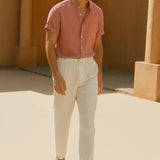 Short Sleeve Stand Collar Shirt & Straight Leg Linen Pants FERNACHE