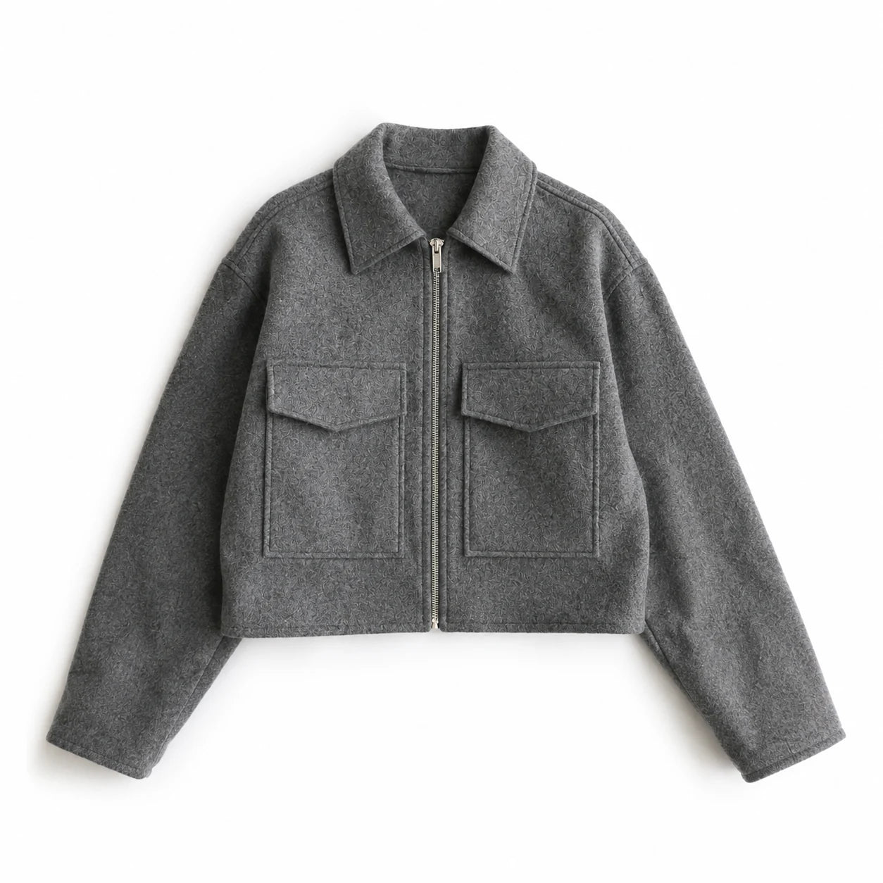 Short Tweed Coat grey with a white background