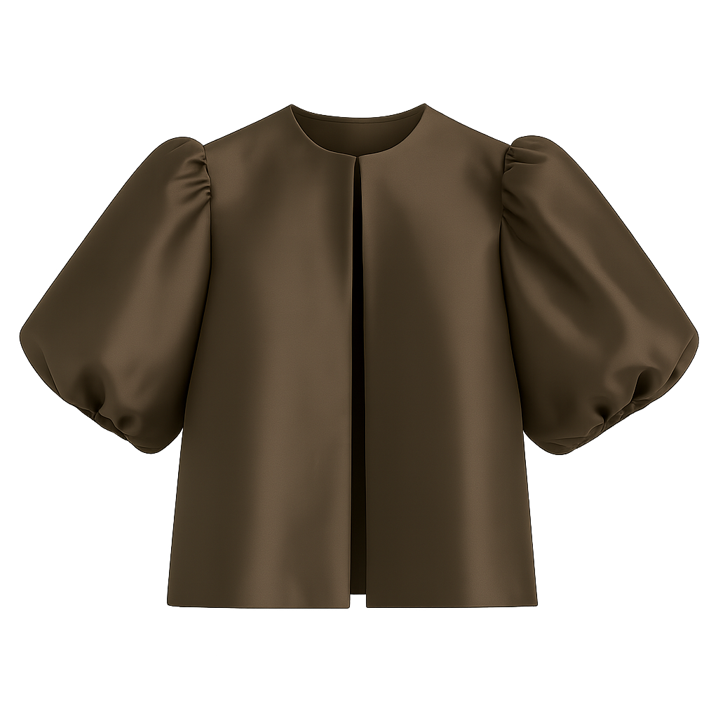 Front view of Brown Silk Puff Blouse