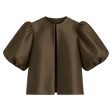 Front view of Brown Silk Puff Blouse