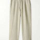 Front view of Beige Airy Linen Pants