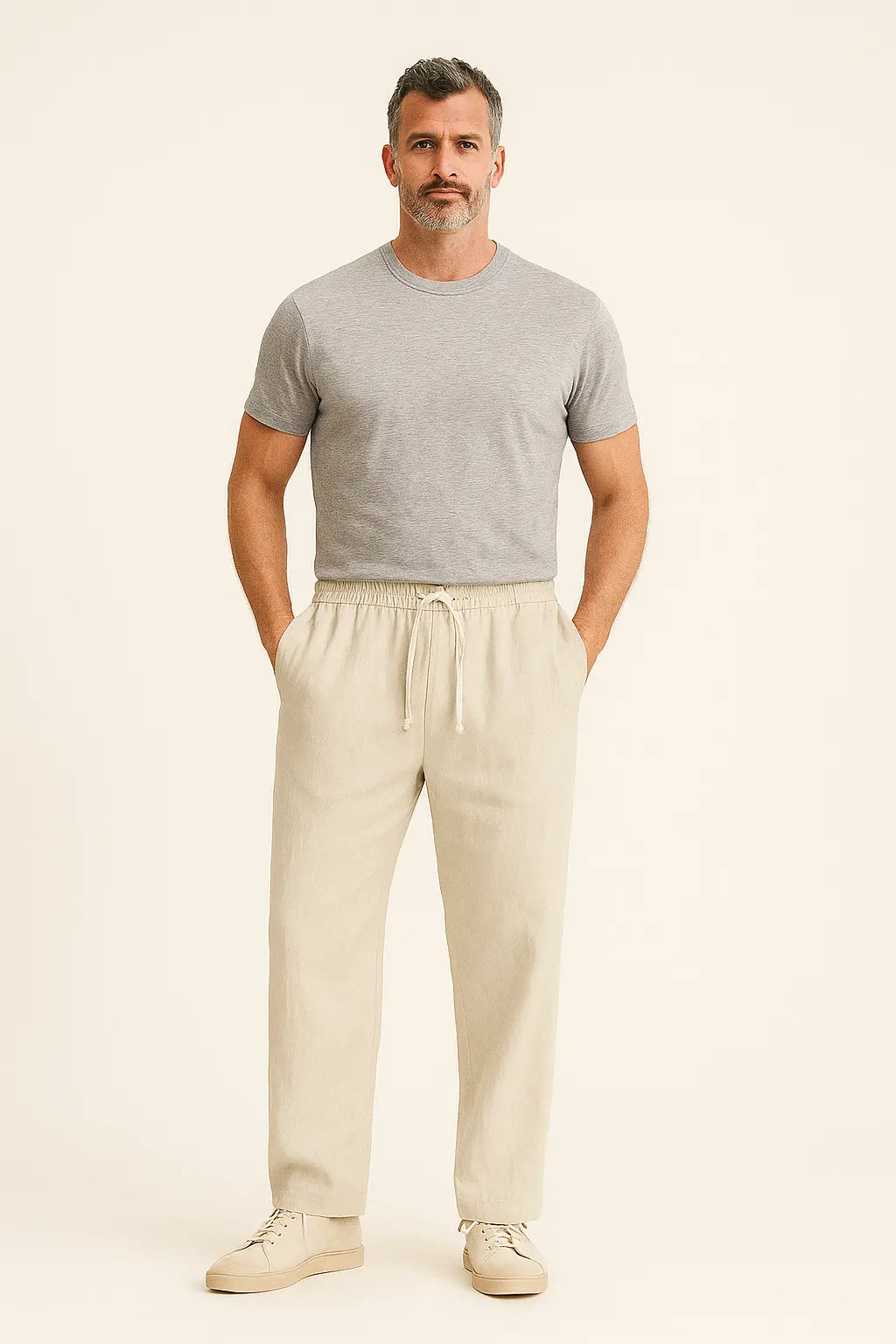 Airy Linen Pants shown in a lifestyle setting, alternate view
