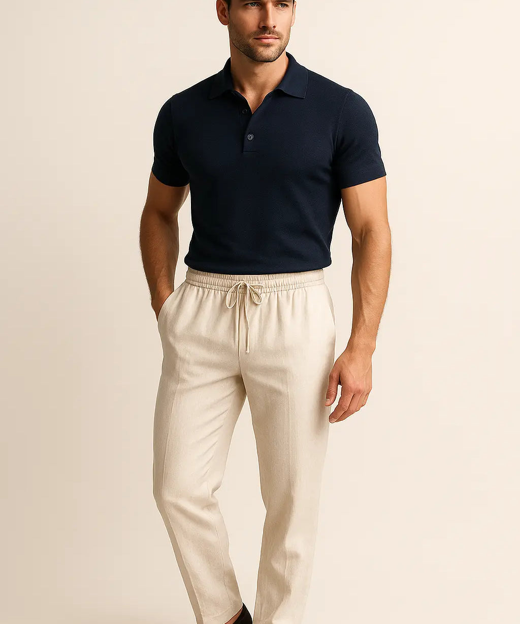 Airy Linen Pants shown in a lifestyle setting