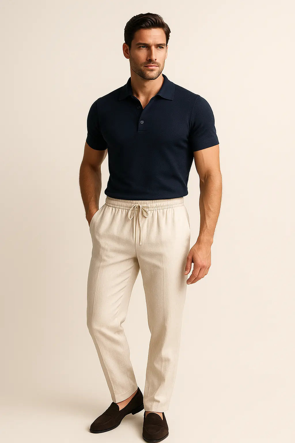 Airy Linen Pants shown in a lifestyle setting
