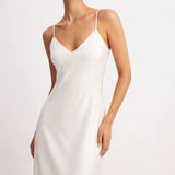 Alba Silk Dress shown in a lifestyle setting
