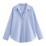 Front view of Blue/White Aria shirt