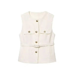 Front view of Beige Arlena Belted Top