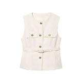 Front view of Beige Arlena Belted Top