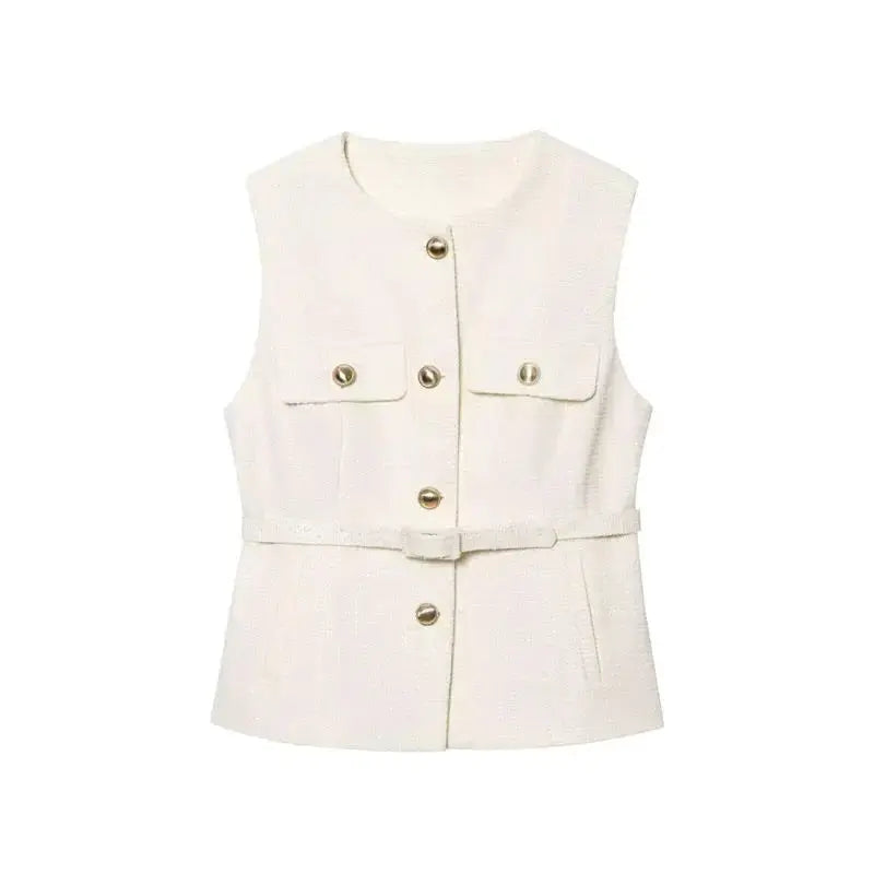 Front view of Beige Arlena Belted Top