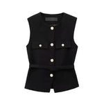 Front view of Black Arlena Belted Top