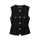 Front view of Black Arlena Belted Top