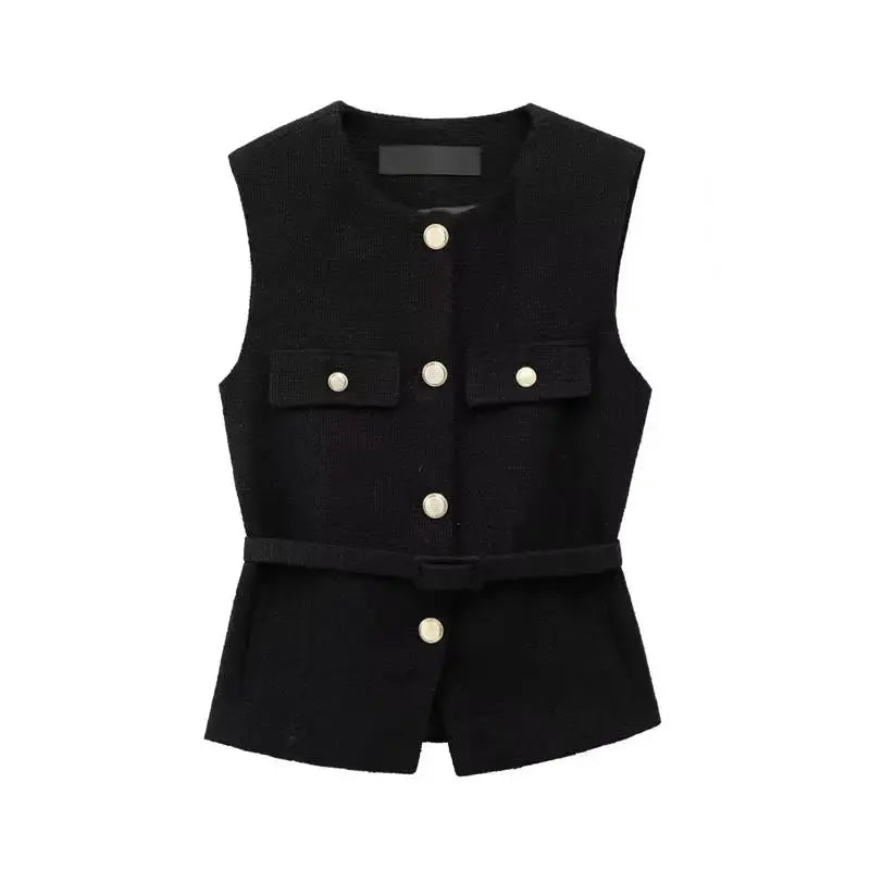 Front view of Black Arlena Belted Top