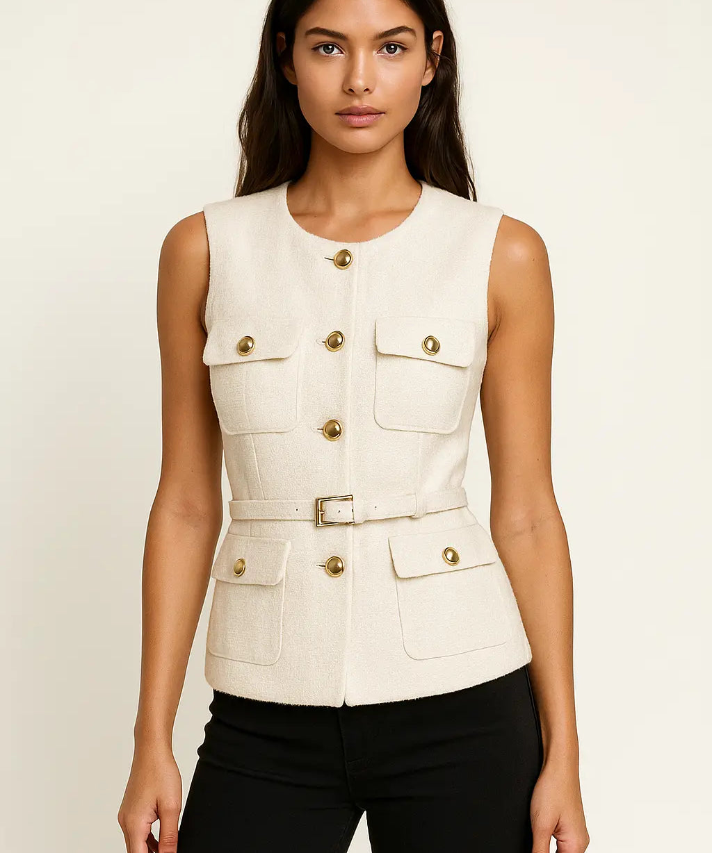 Arlena Belted Top shown in a lifestyle setting