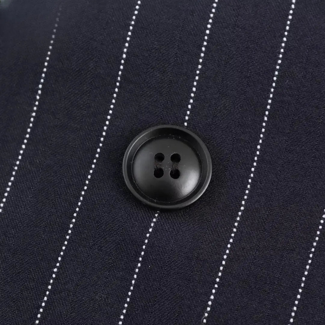Close-up detail of Ava Pinstripe Blazer, hardware detail