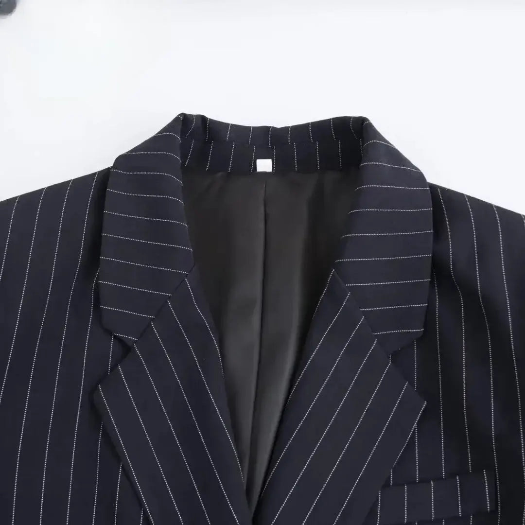 Close-up detail of Ava Pinstripe Blazer