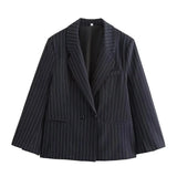 Front view of Navy Blue Ava Pinstripe Blazer