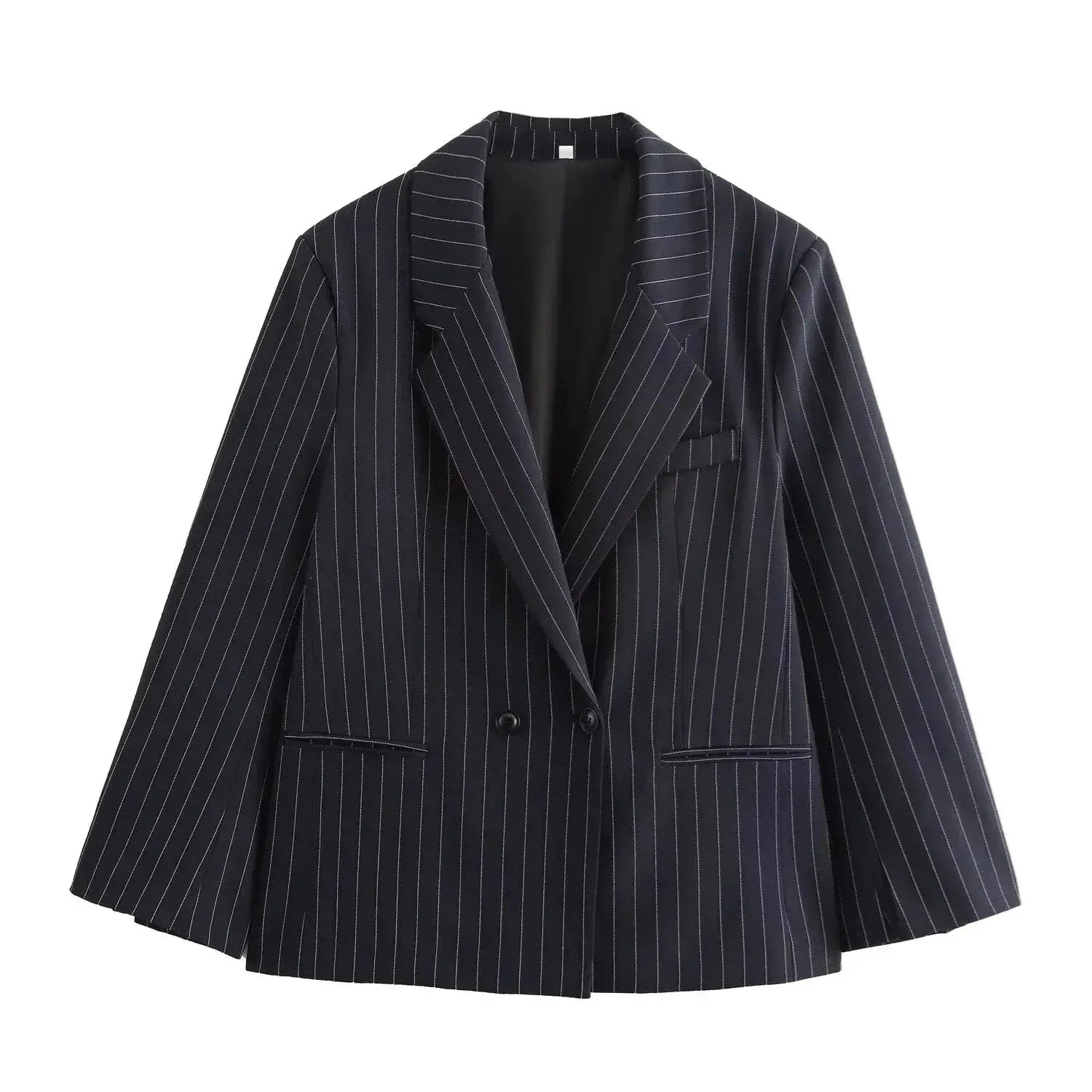 Front view of Navy Blue Ava Pinstripe Blazer