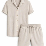 Front view of Beige Bali - Short-Sleeved set