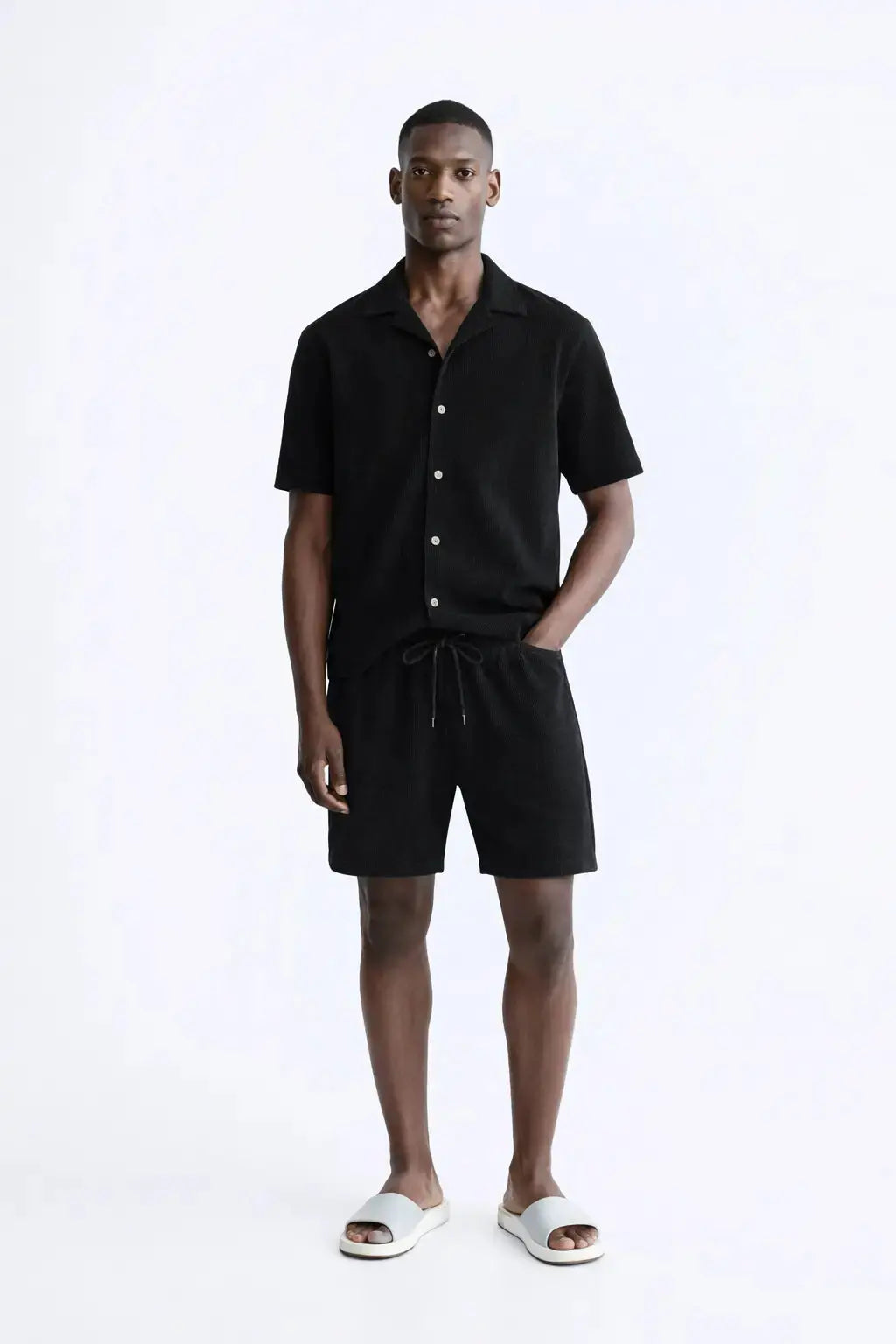 Bali - Short-Sleeved set shown in a lifestyle setting, full length view