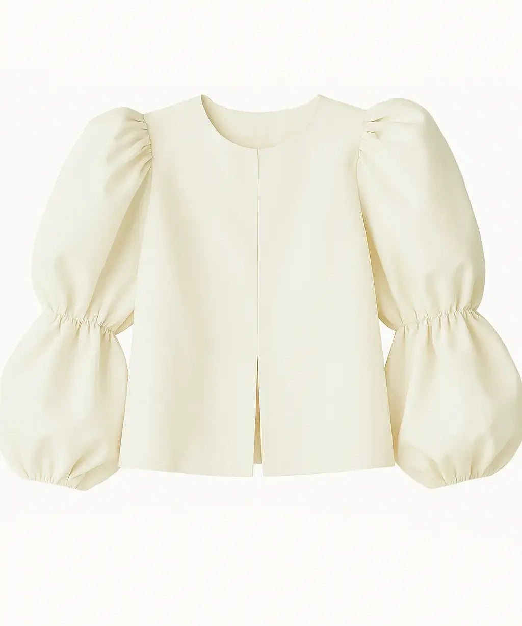 Front view of White Balloon sleeve blouse