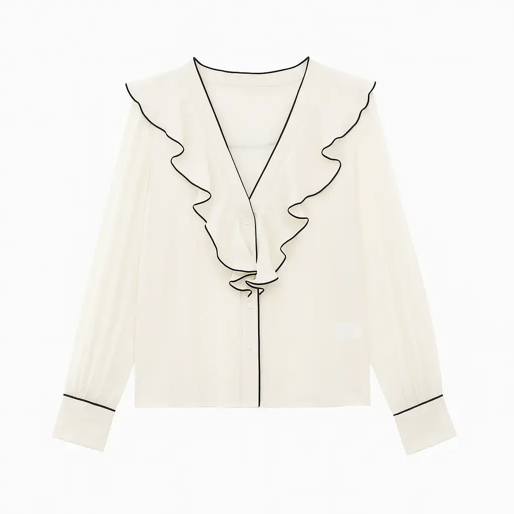 White Belle Blouse long sleeve shown in a lifestyle setting