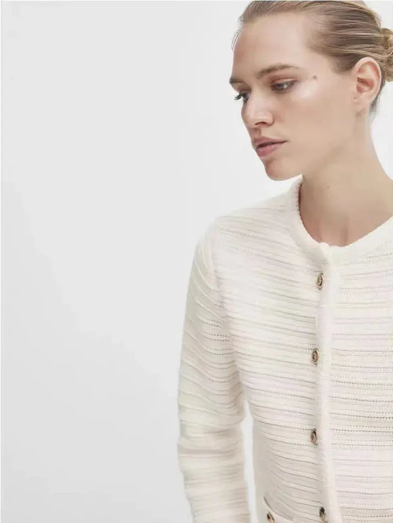 Bianca Cardigan shown in a lifestyle setting, alternate view