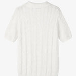 Back view of BIELLA Cable Knit Polo, close up