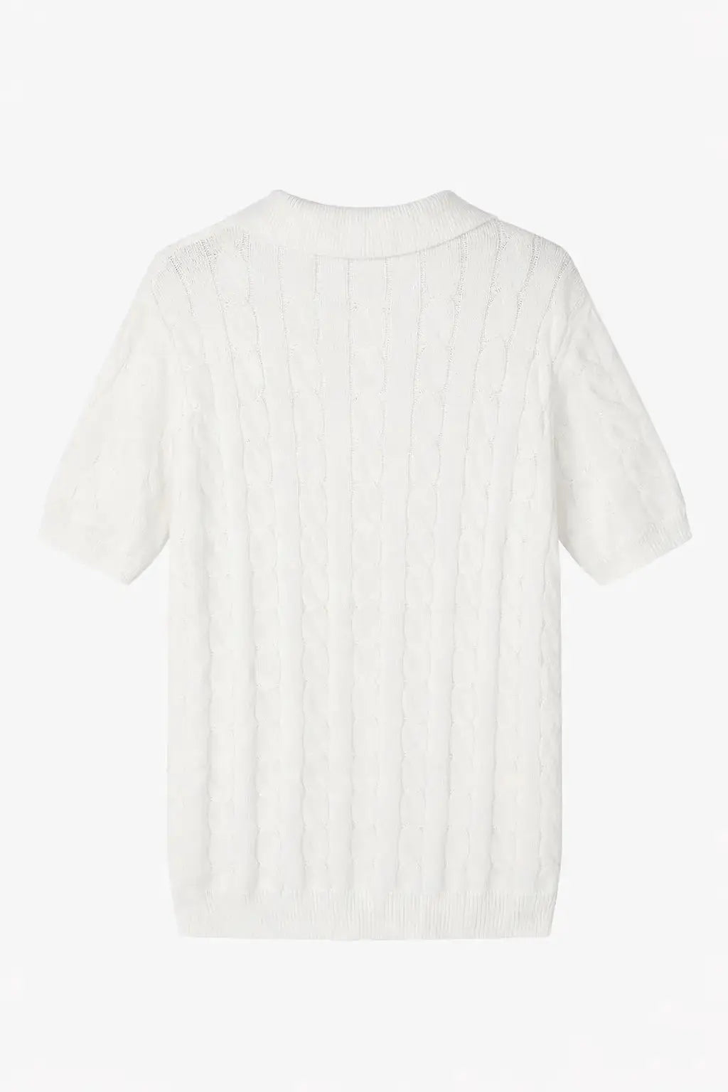 Back view of BIELLA Cable Knit Polo, close up