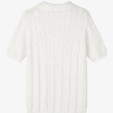 Back view of BIELLA Cable Knit Polo, close up