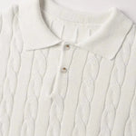 Close-up detail of BIELLA Cable Knit Polo, construction detail