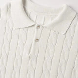 Close-up detail of BIELLA Cable Knit Polo, construction detail