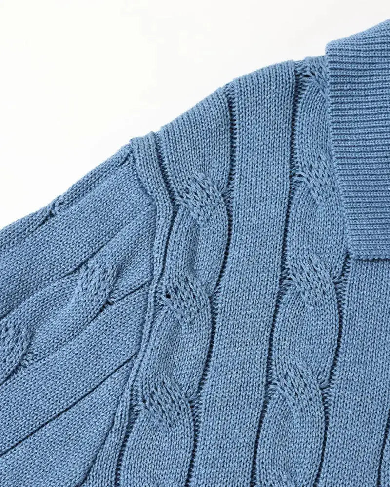 Close-up detail of BIELLA Cable Knit Polo, fabric detail