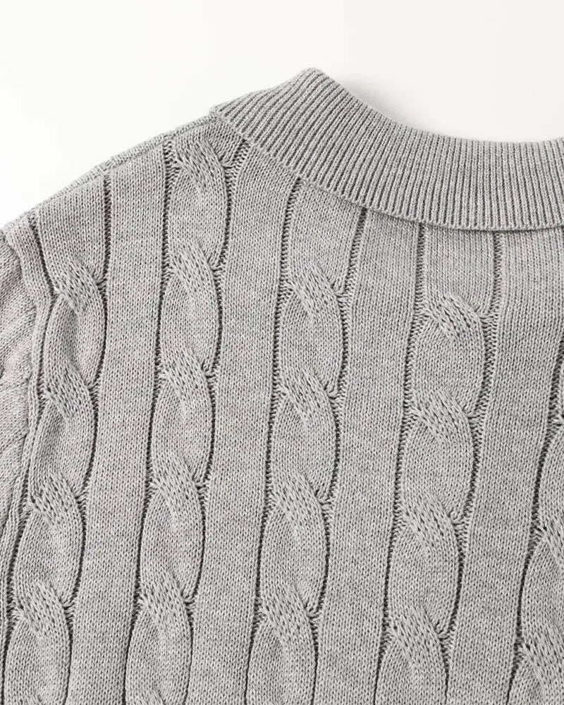 Close-up detail of BIELLA Cable Knit Polo, hardware detail
