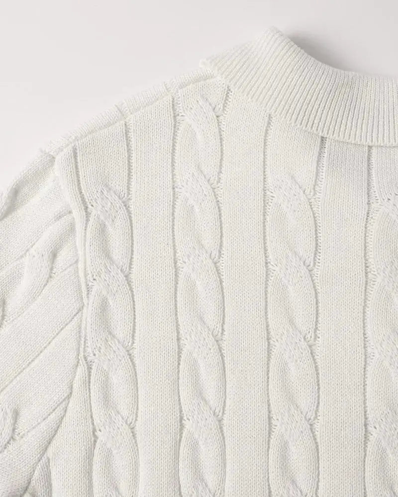 Close-up detail of BIELLA Cable Knit Polo, texture detail