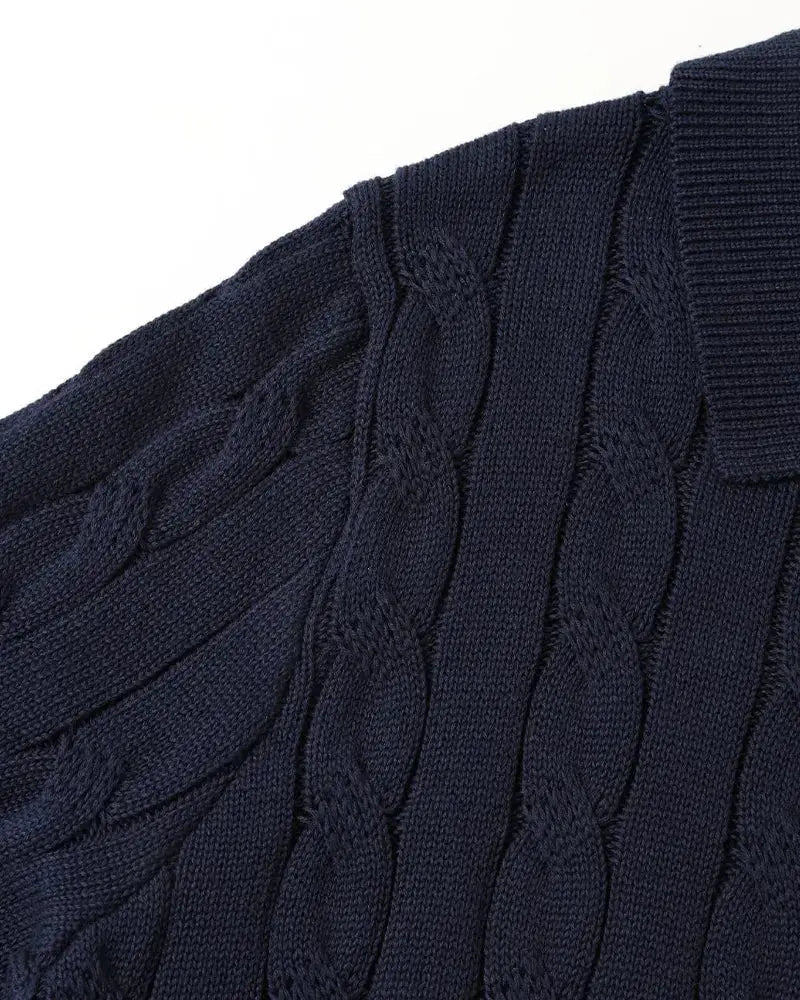 Close-up detail of BIELLA Cable Knit Polo
