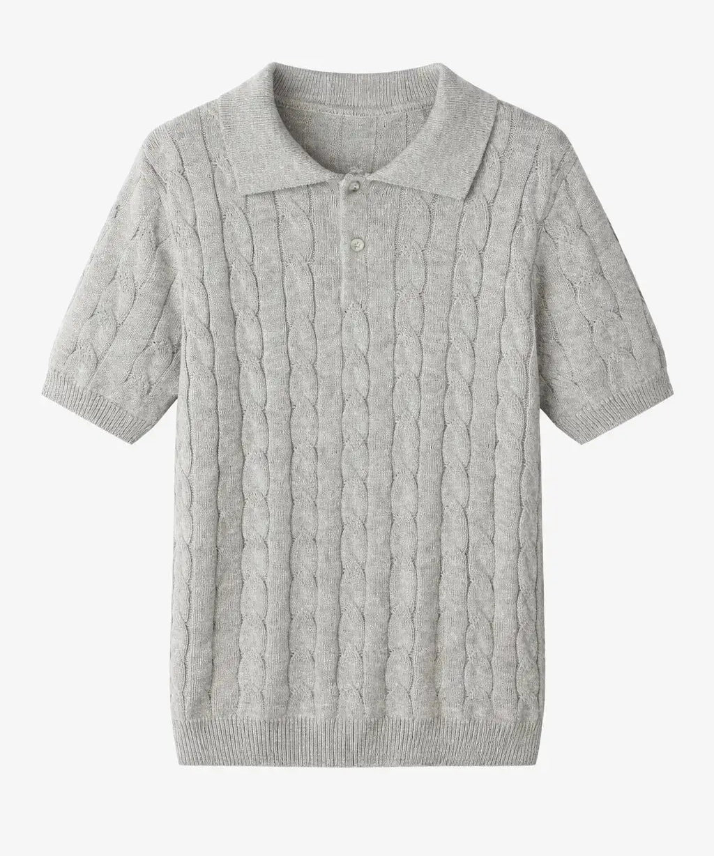 Front view of Beige BIELLA Cable Knit Polo