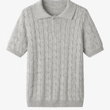 Front view of Beige BIELLA Cable Knit Polo
