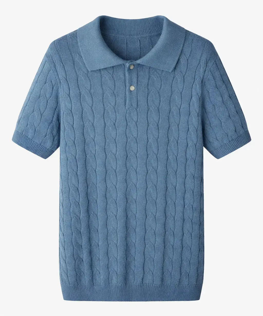 Front view of Blue BIELLA Cable Knit Polo